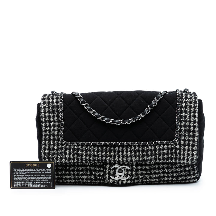 Chanel Jumbo CC Matelassé Jersey et Tweed Chain à rabat