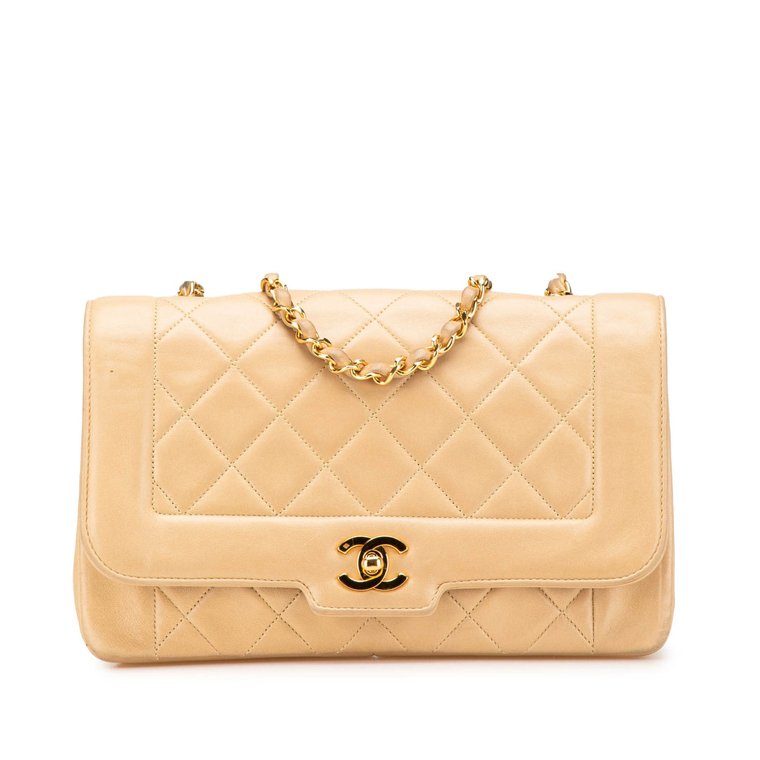 Medium Lambskin Diana Full Flap Brown - Gaby Paris