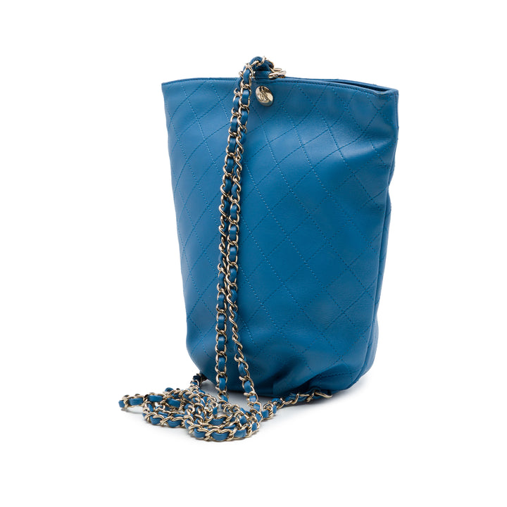 CC Matelassé Sac seau à dos Cuir de veau Bleu
