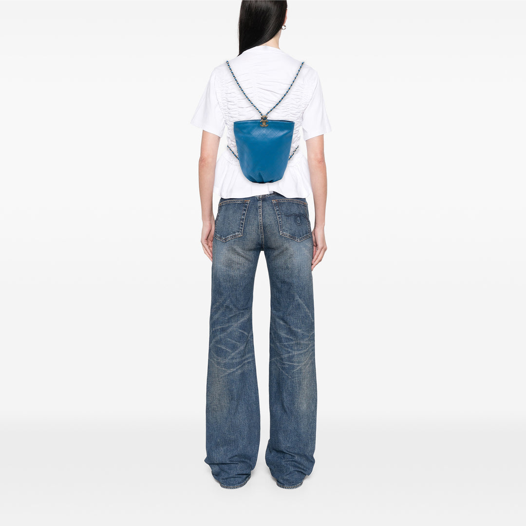 CC Matelassé Sac seau à dos Cuir de veau Bleu