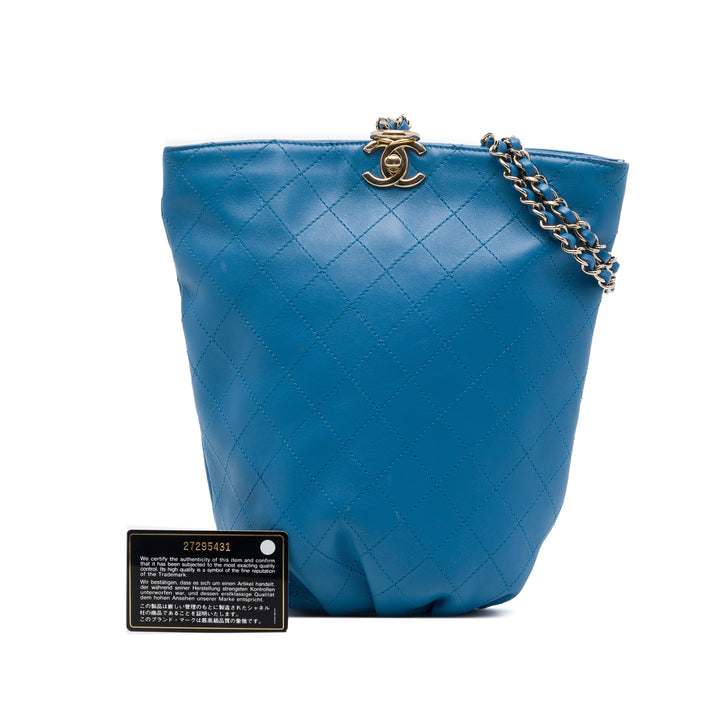 CC Matelassé Sac seau à dos Cuir de veau Bleu