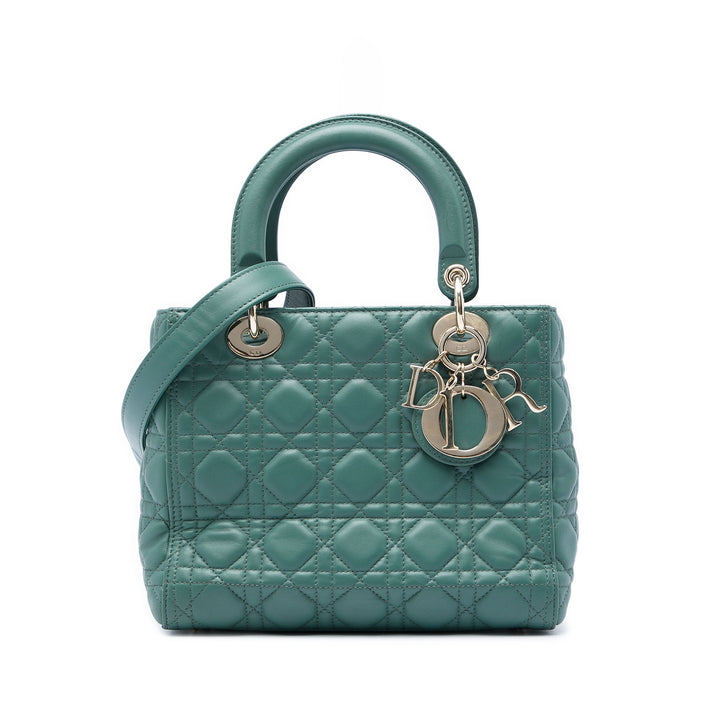 Dior Lady Dior Cannage Moyen Cuir d'agneau Vert – vue principale – GABY PARIS