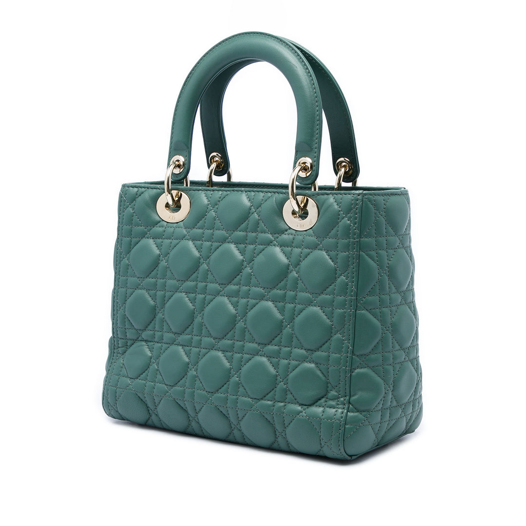 Dior Lady Dior Cannage Moyen Cuir d'agneau Vert – vue 2 – GABY PARIS