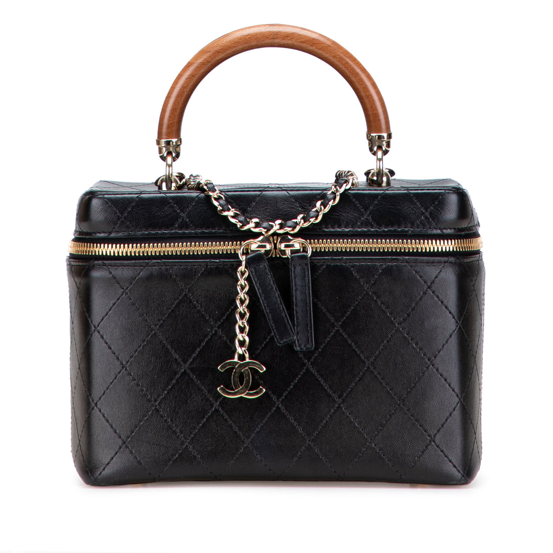 Large Quilted Lambskin Knock On Wood Vanity Case Black - Gaby Paris