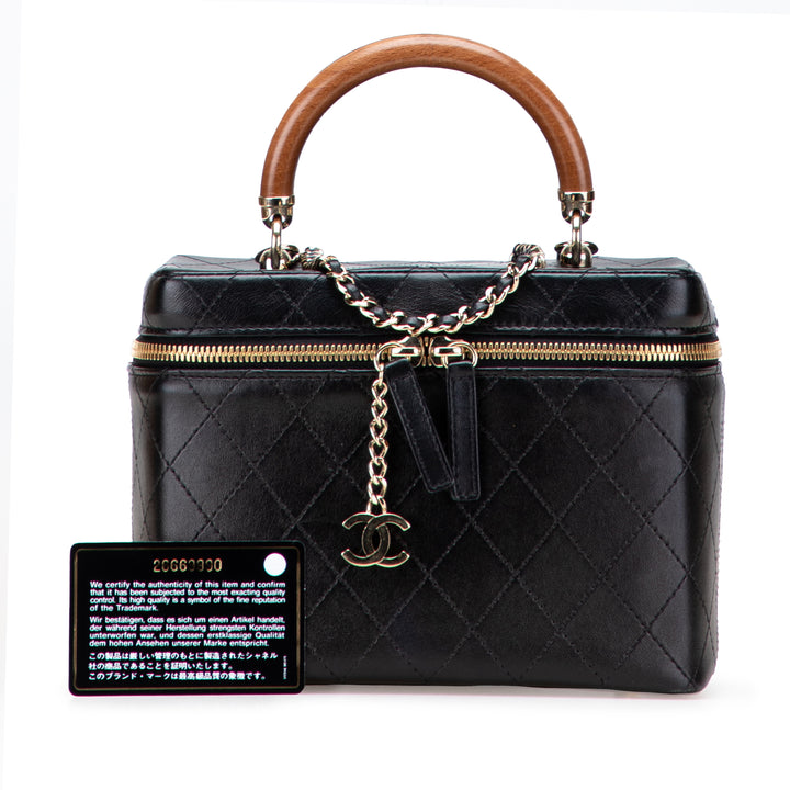 Large Quilted Lambskin Knock On Wood Vanity Case Black - Gaby Paris