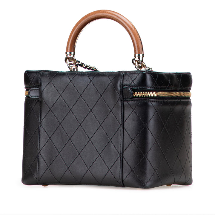 Large Quilted Lambskin Knock On Wood Vanity Case Black - Gaby Paris