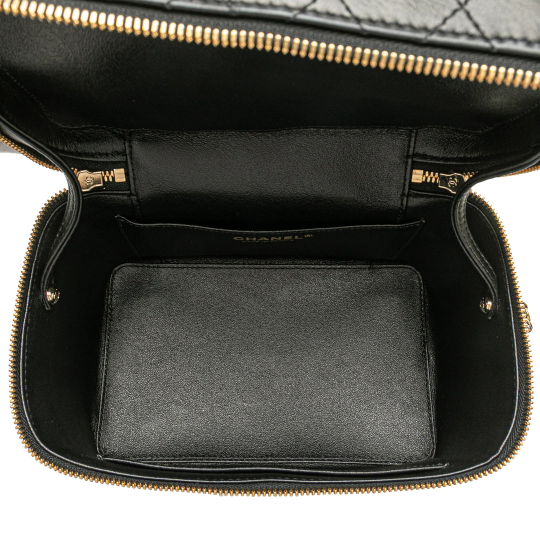 Large Quilted Lambskin Knock On Wood Vanity Case Black - Gaby Paris
