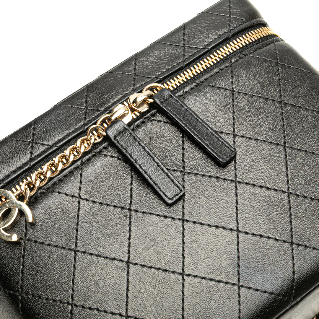 Large Quilted Lambskin Knock On Wood Vanity Case Black - Gaby Paris