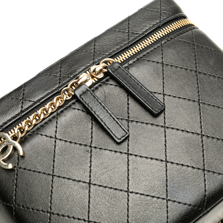 Large Quilted Lambskin Knock On Wood Vanity Case Black - Gaby Paris
