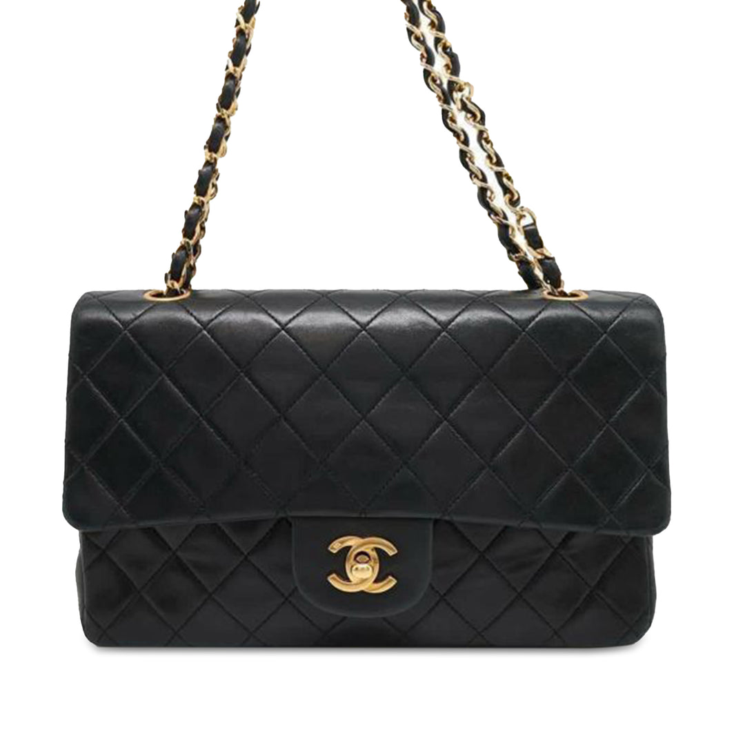 Medium Classic Lambskin Double Flap Black - Gaby Paris