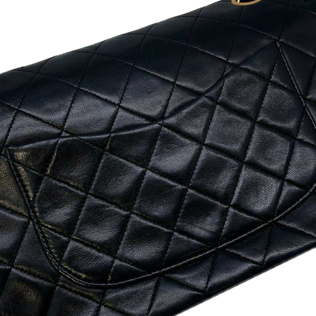 Medium Classic Lambskin Double Flap Black - Gaby Paris