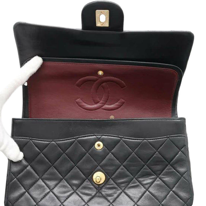 Medium Classic Lambskin Double Flap Black - Gaby Paris