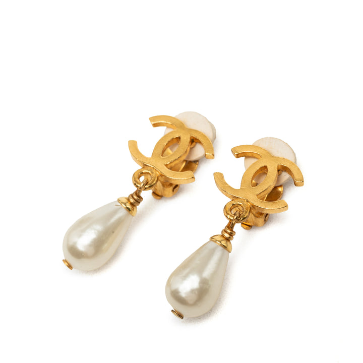 CC plaqué Perles fantaisie pendantes À clip Boucles d'oreilles Doré