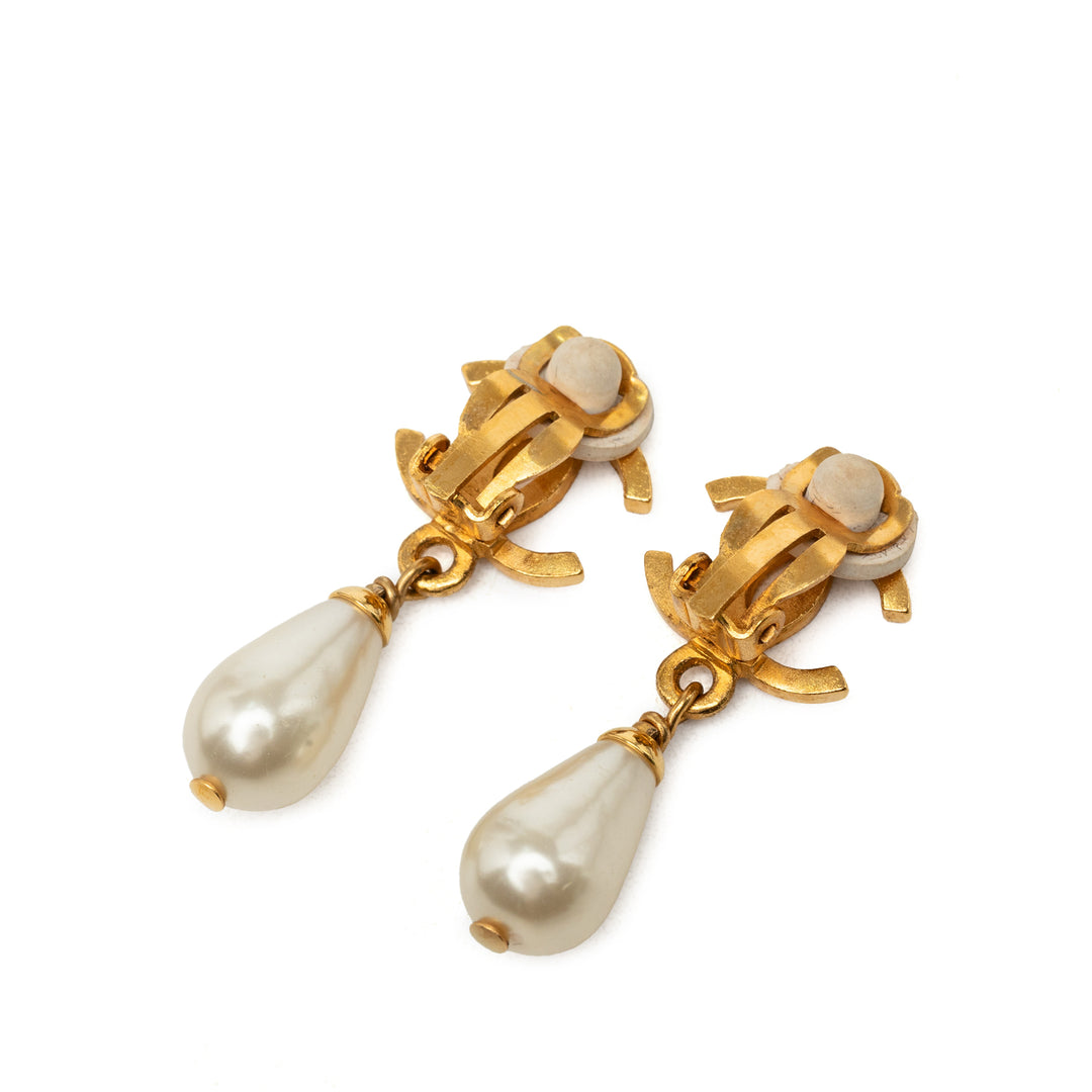 CC plaqué Perles fantaisie pendantes À clip Boucles d'oreilles Doré