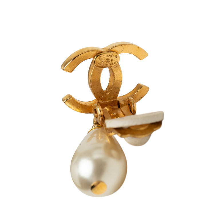 CC plaqué Perles fantaisie pendantes À clip Boucles d'oreilles Doré
