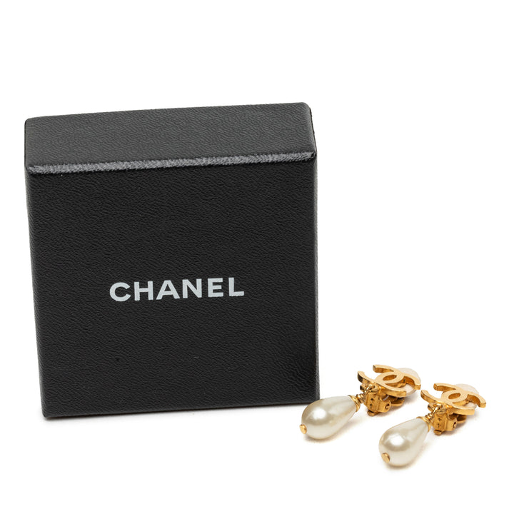 CC plaqué Perles fantaisie pendantes À clip Boucles d'oreilles Doré
