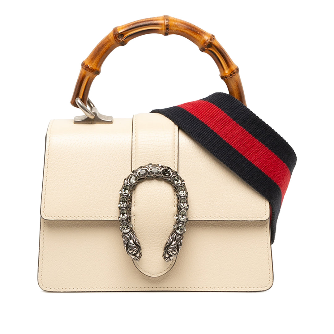 Gucci Sac à main Bamboo Dionysus Web Mini Cuir de veau Blanc – vue principale – GABY PARIS