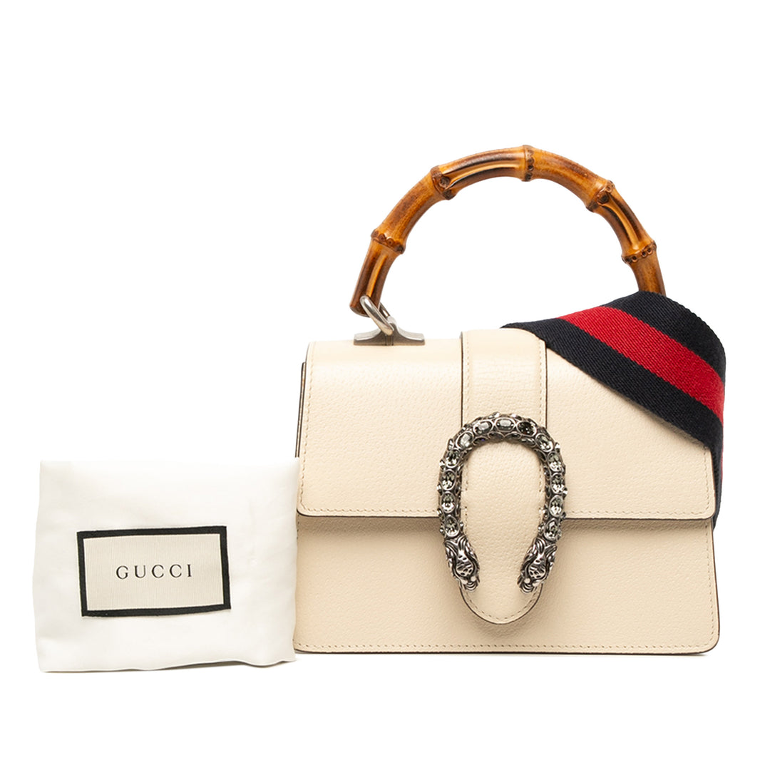 Gucci Sac à main Bamboo Dionysus Web Mini Cuir de veau Blanc – vue 6 – GABY PARIS