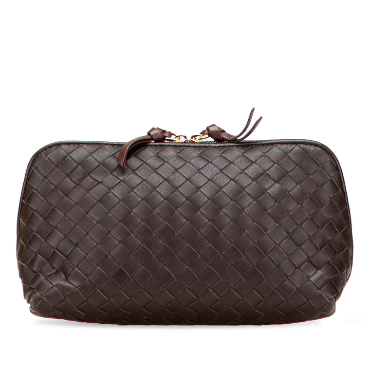Bottega Veneta Nappa Intrecciato Cosmetic Pochette Marron