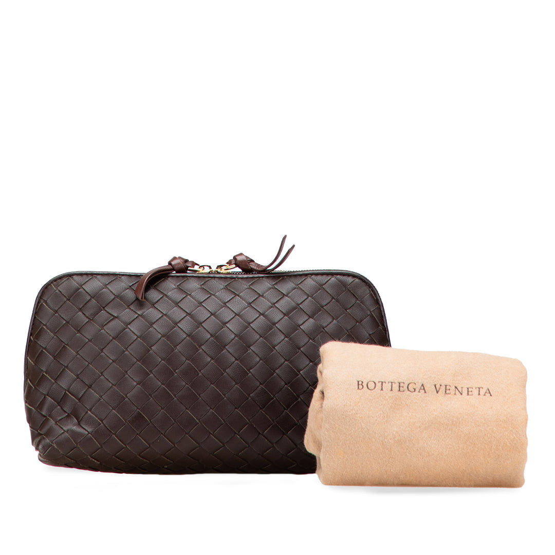 Bottega Veneta Nappa Intrecciato Cosmetic Pochette Marron