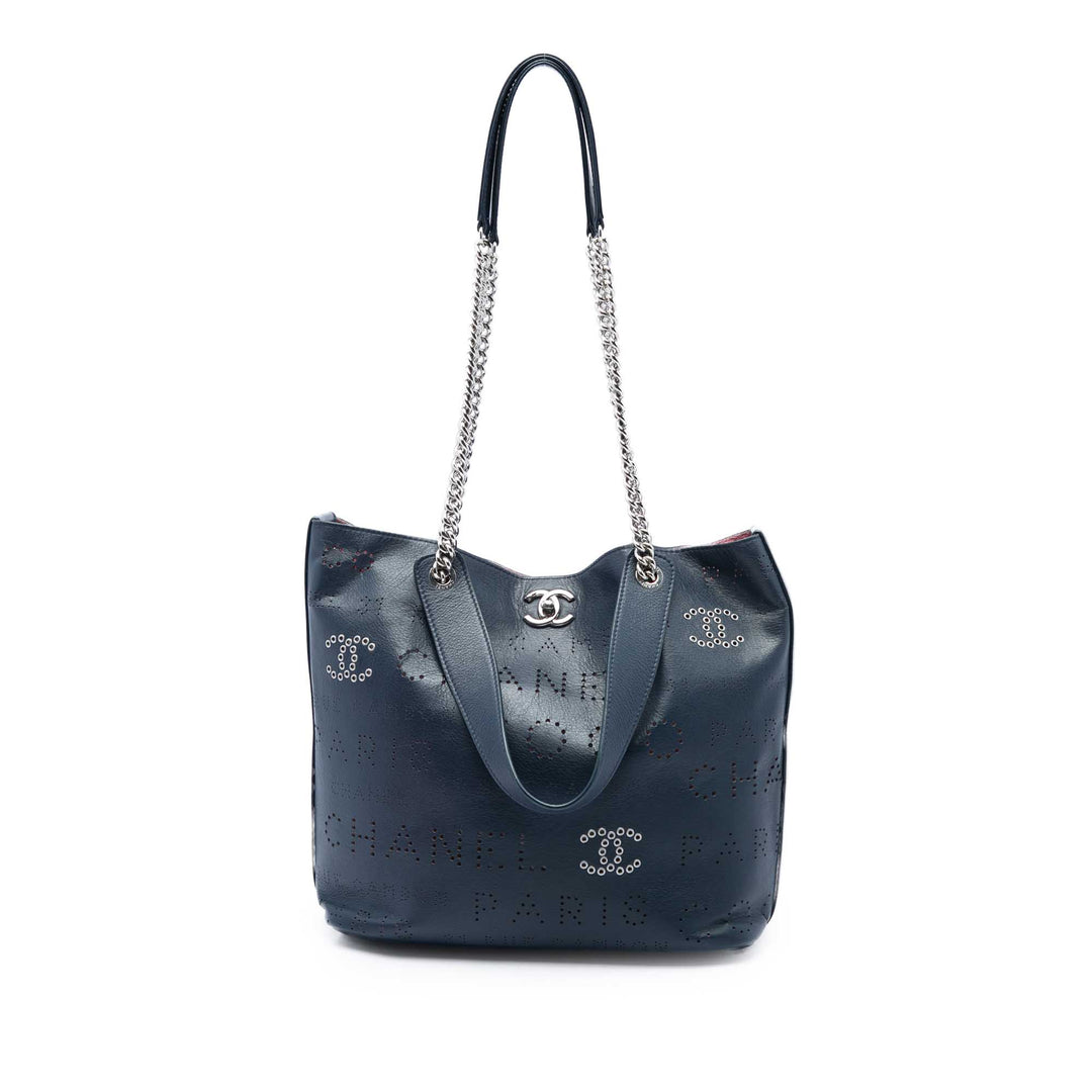 Chanel Coco Œilletss Cabas Cuir de veau Bleu – vue principale – GABY PARIS