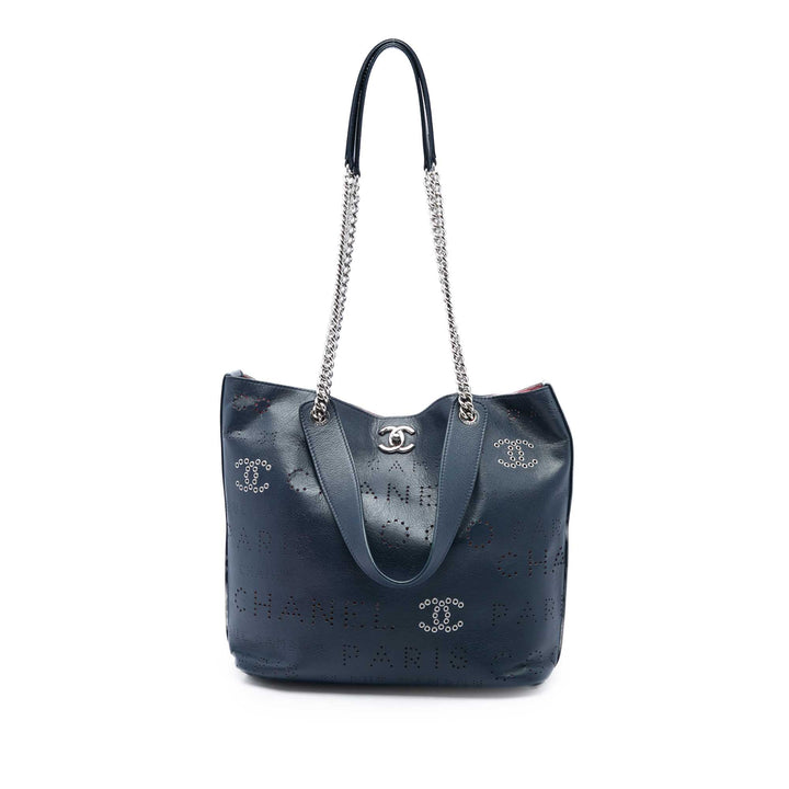 Chanel Coco Œilletss Cabas Cuir de veau Bleu – vue principale – GABY PARIS