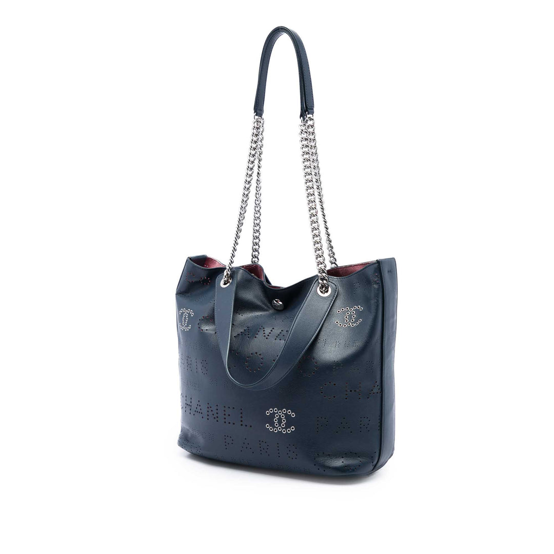 Chanel Coco Œilletss Cabas Cuir de veau Bleu – vue 2 – GABY PARIS