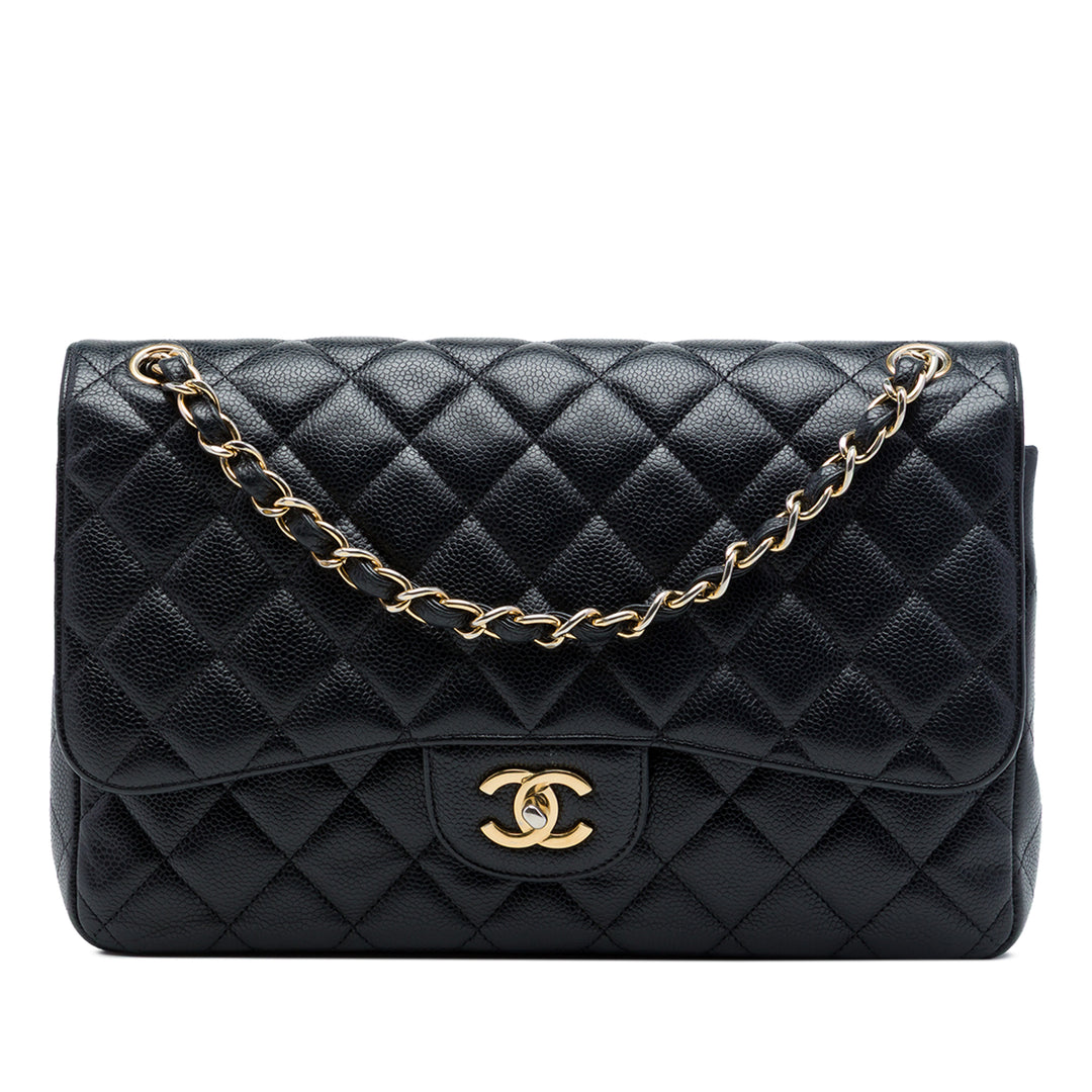 Classic Double rabat Jumbo Cuir caviar Noir