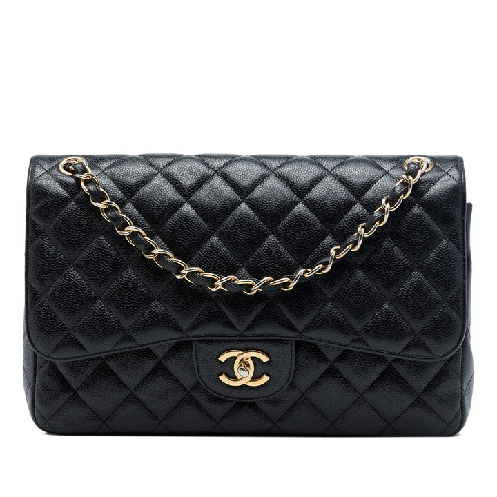Classic Double rabat Jumbo Cuir caviar Noir