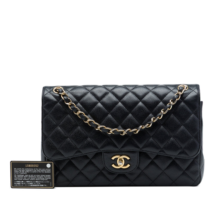 Classic Double rabat Jumbo Cuir caviar Noir