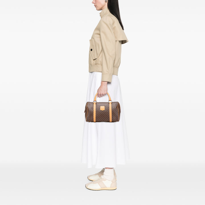 Macadam Coated Canvas Boston Bag Brown - Gaby Paris