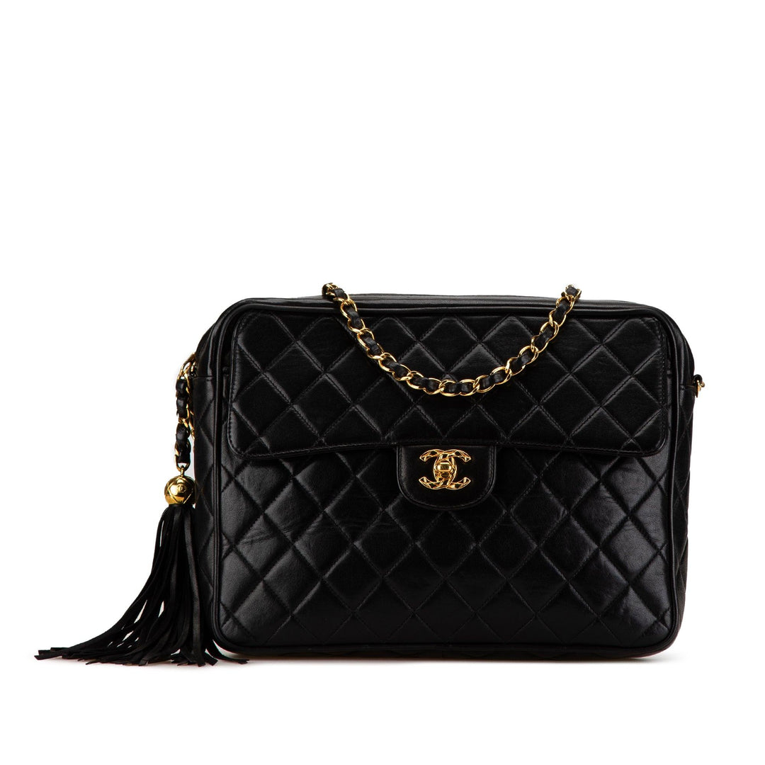 Quilted Lambskin Tassel Camera Bag Black - Gaby Paris