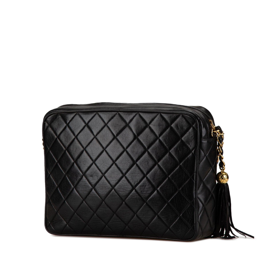 Quilted Lambskin Tassel Camera Bag Black - Gaby Paris