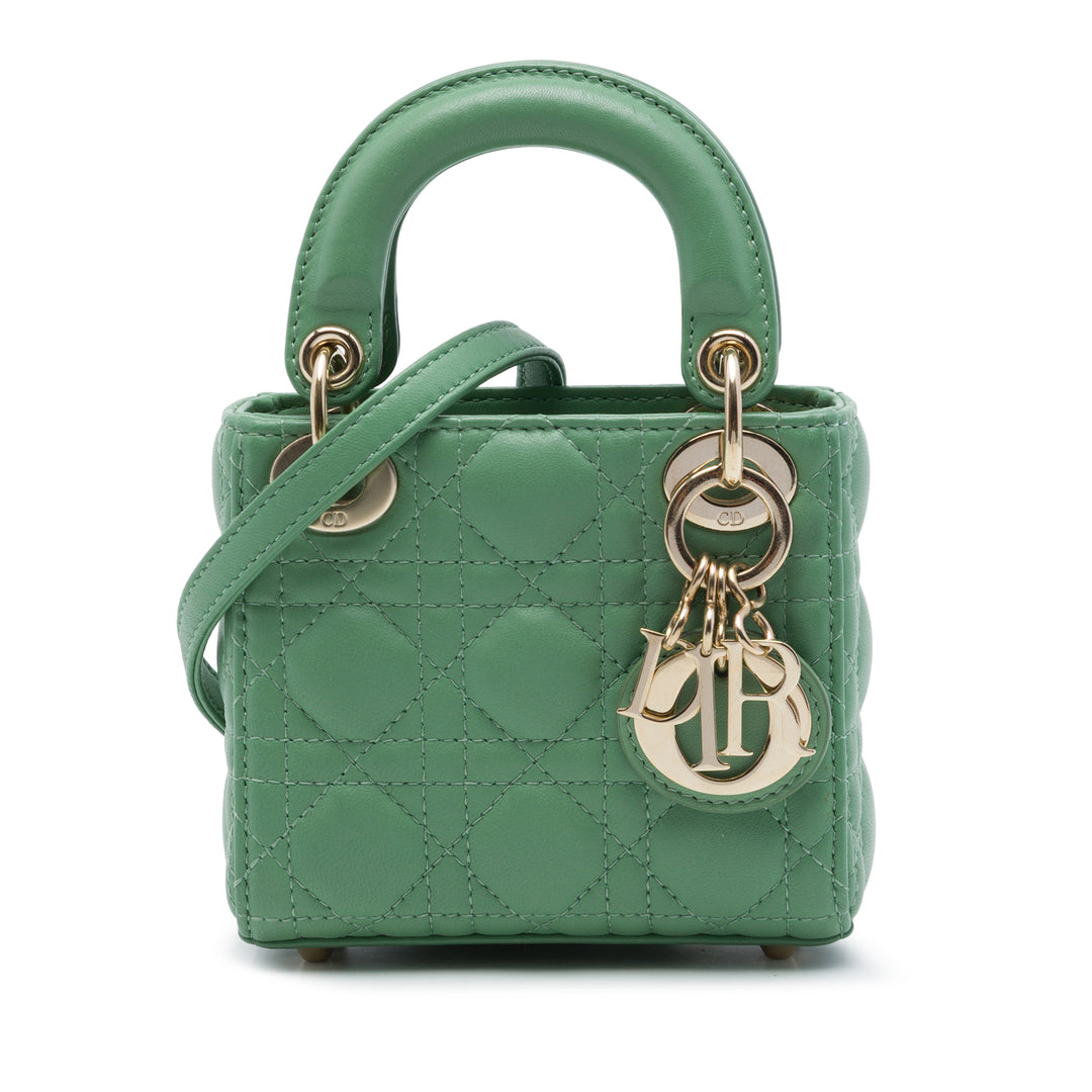 Dior Lady Dior Cannage Micro Cuir d'agneau Vert – vue principale – GABY PARIS