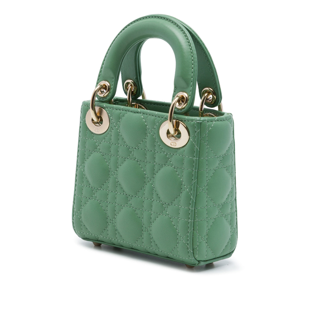 Dior Lady Dior Cannage Micro Cuir d'agneau Vert – vue 2 – GABY PARIS