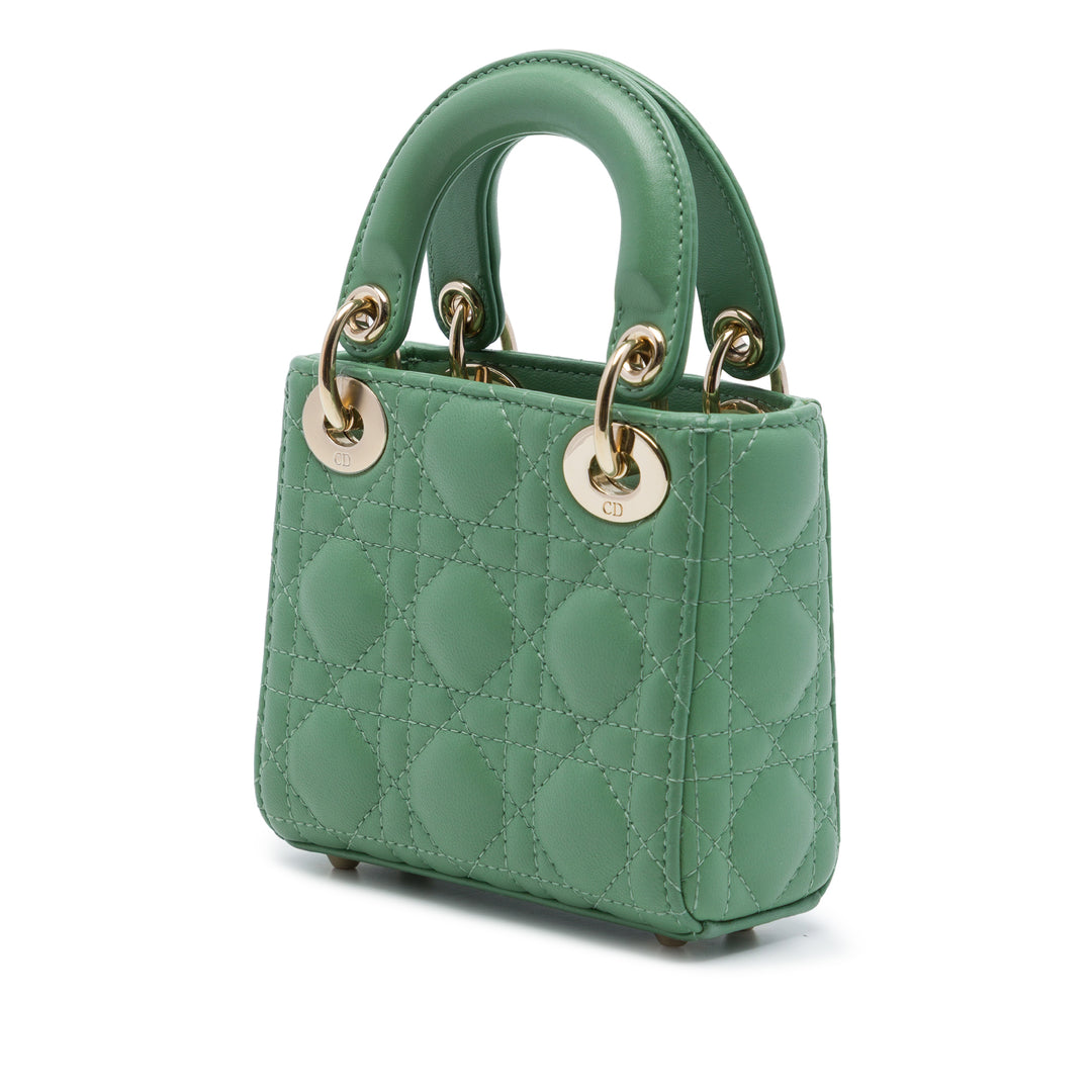 Dior Lady Dior Cannage Micro Cuir d'agneau Vert – vue 2 – GABY PARIS