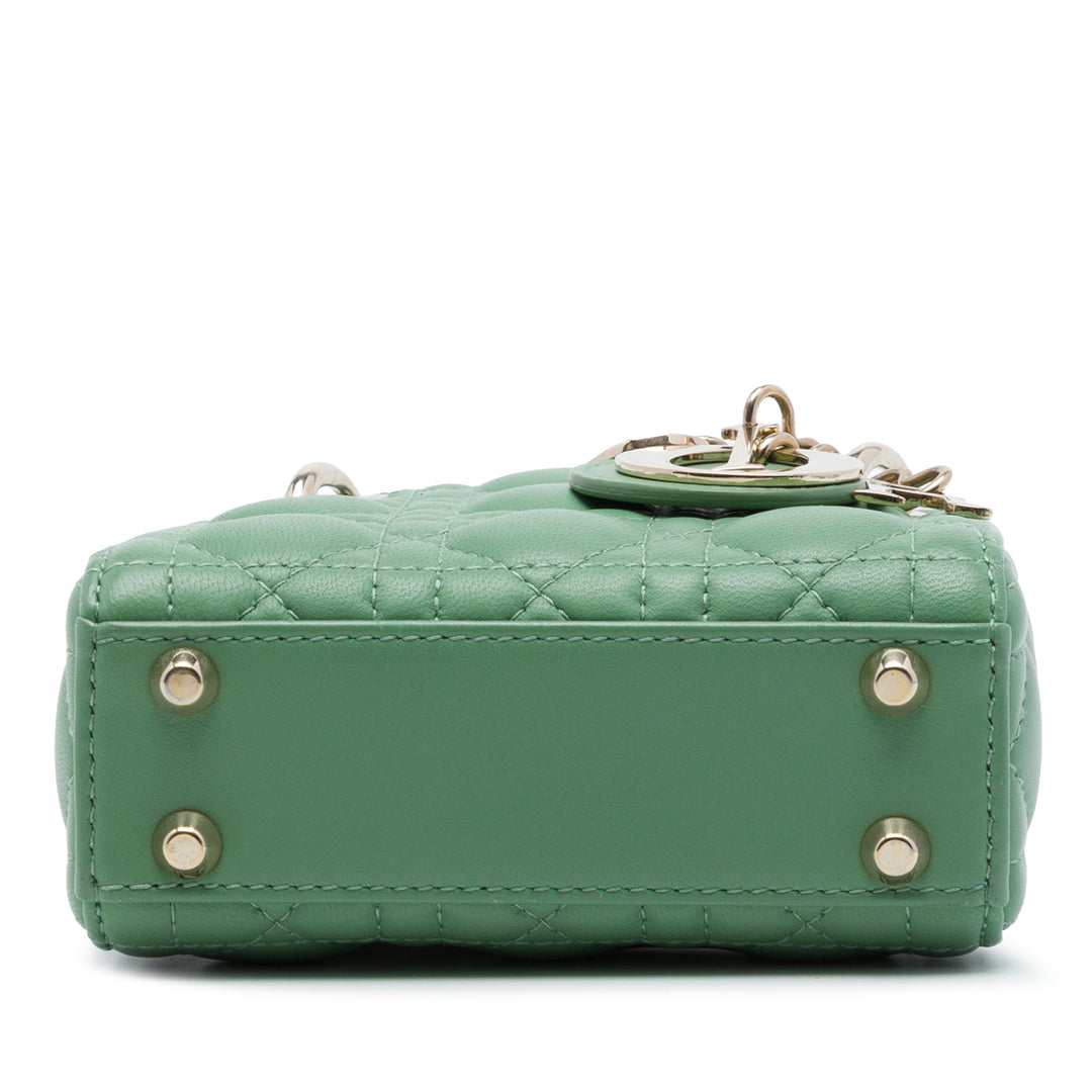 Dior Lady Dior Cannage Micro Cuir d'agneau Vert – vue 3 – GABY PARIS