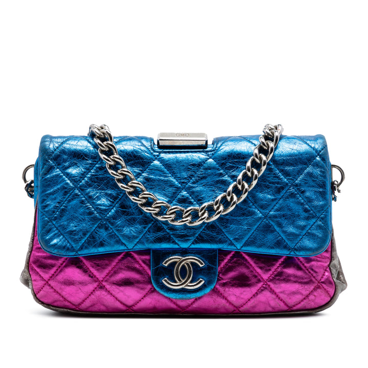Multicolor Matelassé Métallisé Modern Chaîne à rabat Sac structuré Multi Cuir de veau Multicolore