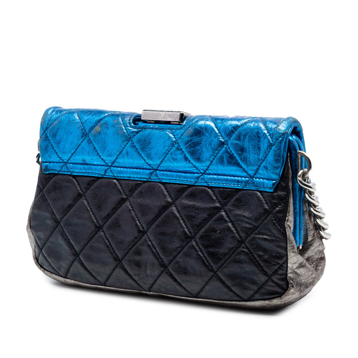 Multicolor Matelassé Métallisé Modern Chaîne à rabat Sac structuré Multi Cuir de veau Multicolore