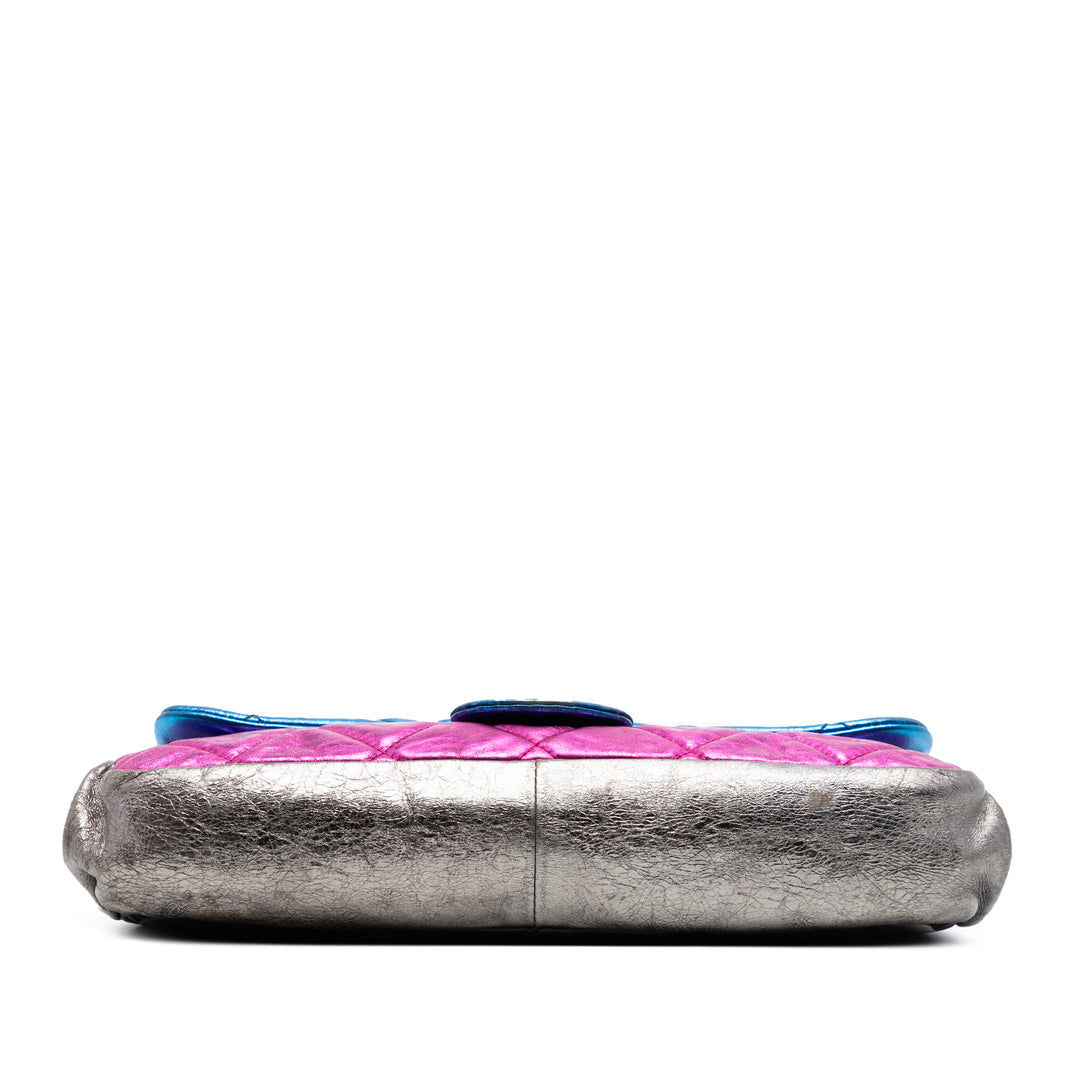 Multicolor Matelassé Métallisé Modern Chaîne à rabat Sac structuré Multi Cuir de veau Multicolore