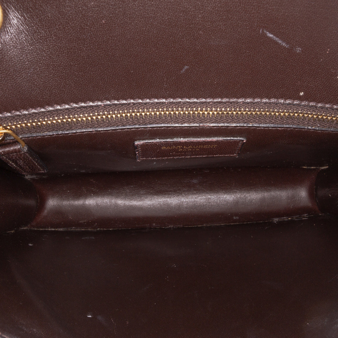 Saint Laurent Croc Embossed Cuir Tuc Chain Sac bandoulière Marron