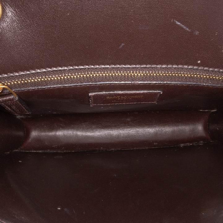 Saint Laurent Croc Embossed Cuir Tuc Chain Sac bandoulière Marron