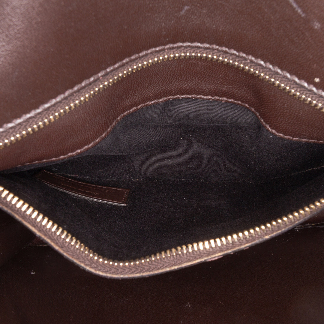 Saint Laurent Croc Embossed Cuir Tuc Chain Sac bandoulière Marron