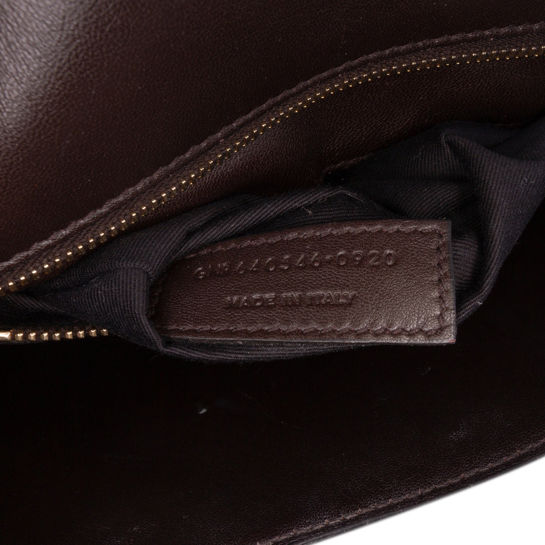 Saint Laurent Croc Embossed Cuir Tuc Chain Sac bandoulière Marron