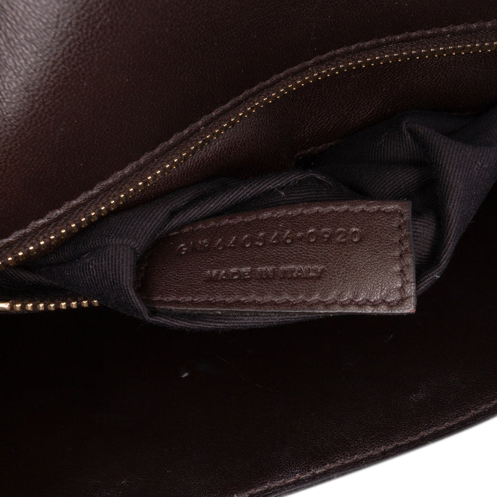 Saint Laurent Croc Embossed Cuir Tuc Chain Sac bandoulière Marron