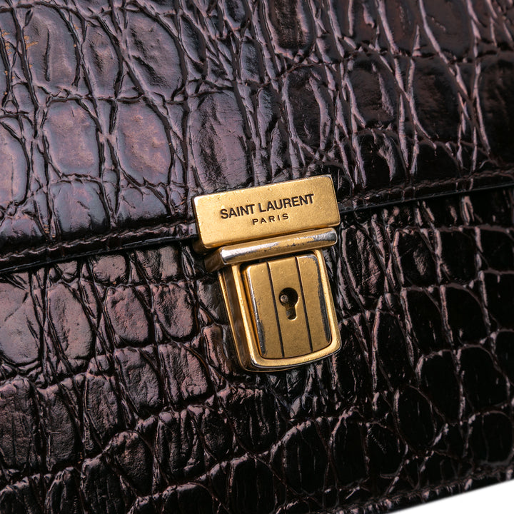 Saint Laurent Croc Embossed Cuir Tuc Chain Sac bandoulière Marron
