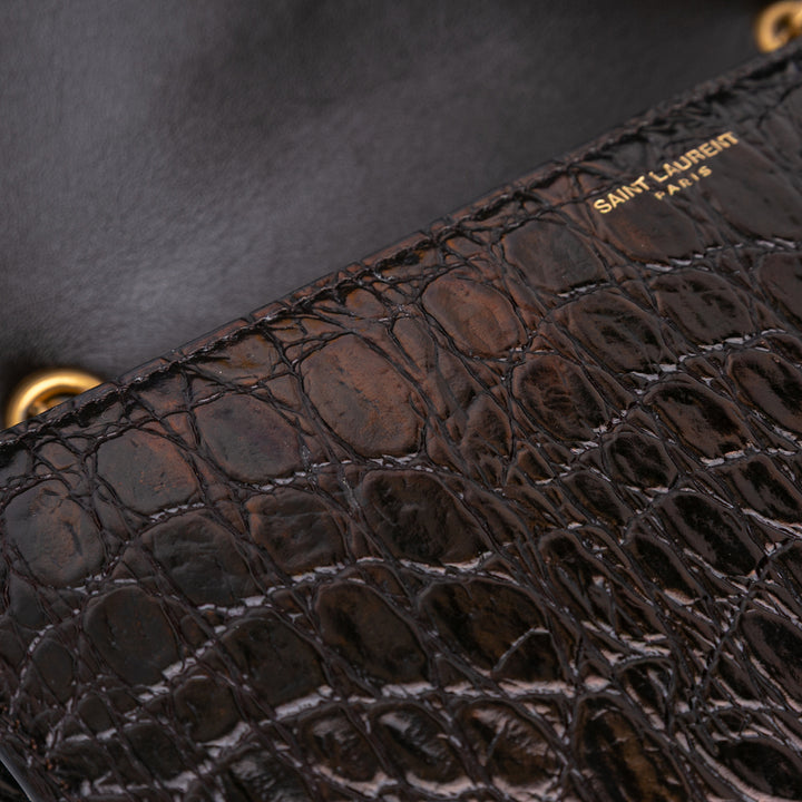 Saint Laurent Croc Embossed Cuir Tuc Chain Sac bandoulière Marron