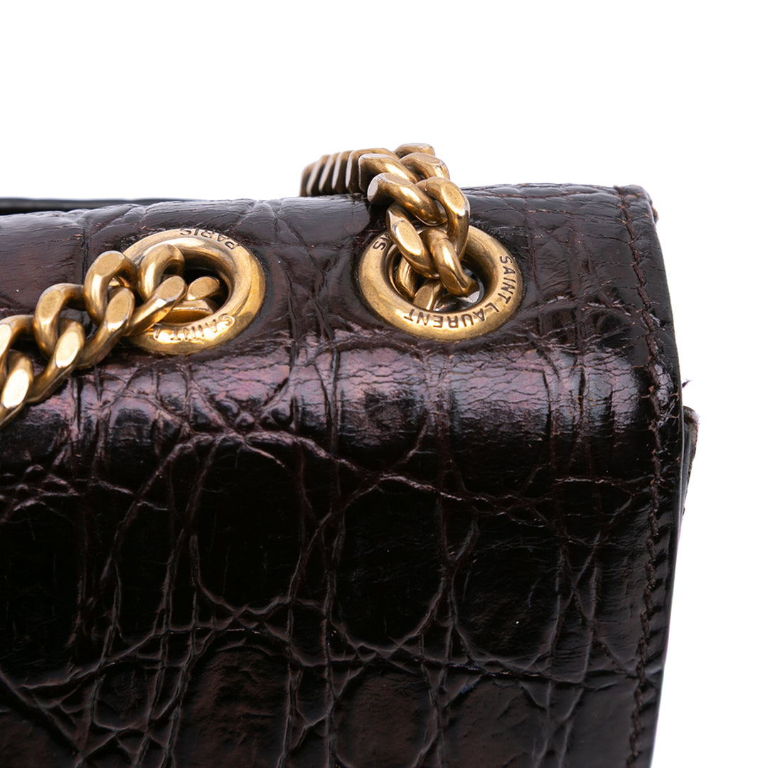 Saint Laurent Croc Embossed Cuir Tuc Chain Sac bandoulière Marron