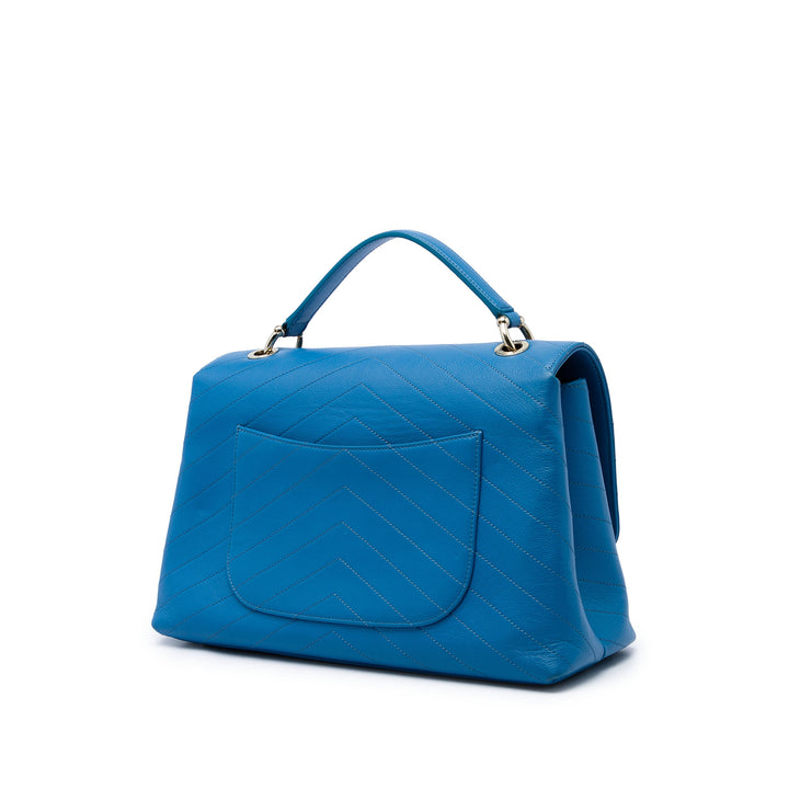 grainé Chevron Chic à rabat Moyen Cuir de veau grainé Bleu