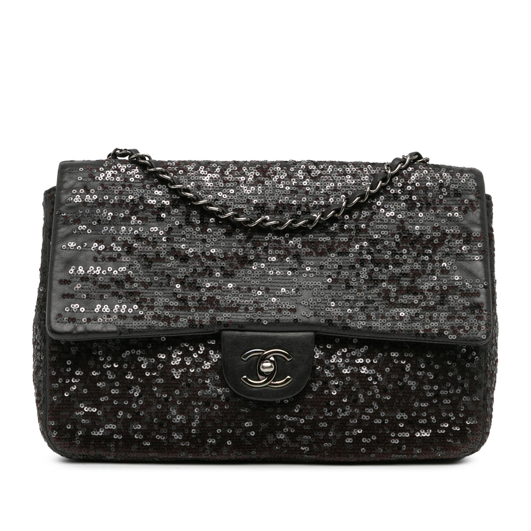 Chanel Jumbo Sequined Lambskin Moonlight On Water Flap Black - GABY PARIS